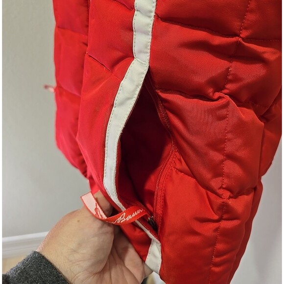 Eddie Bauer Premium Goose Down Puffer Vest Womens XS Thick Red Faux Fur Trim - Picture 3 of 8
